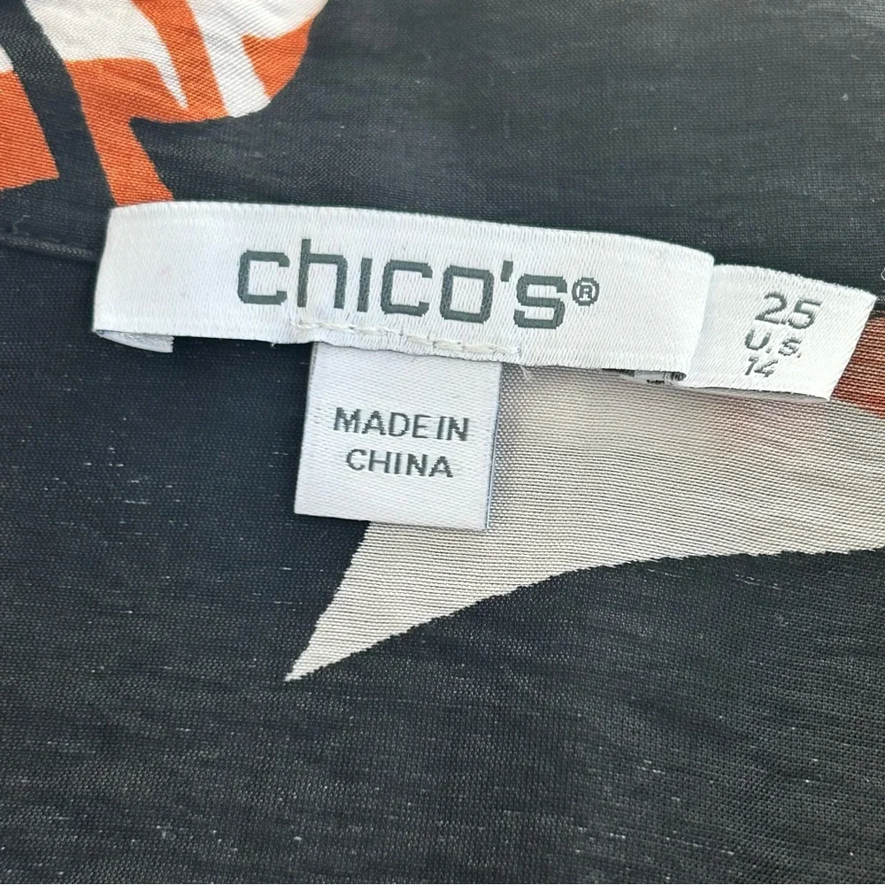 NWT Chico’s Santa Maria blouse Abstract Black and Orange Women's Top size 14 - Picture 7 of 8